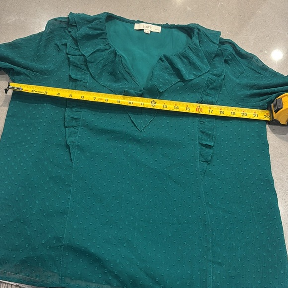 LOFT Long Sleeve Green Teal Flowy Blouse. Size Petite Large - Picture 9 of 10